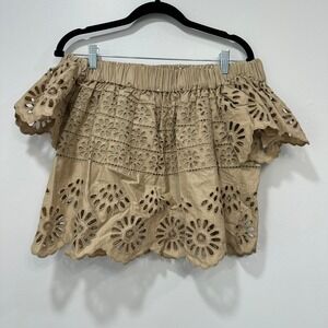 Sea New York Tan Eyelet Off-Shoulder Blouse
